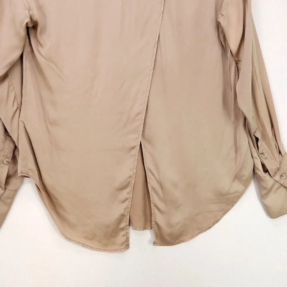 Anthropologie Sleek Satin Top V-Neck Long Sleeve Blouse Size Small Open Back - Picture 10 of 13